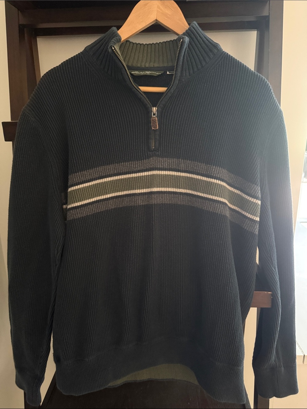 Eddie Bauer Men 1/4 Zip Blue Long Sleeve Pullover Sweater Size L